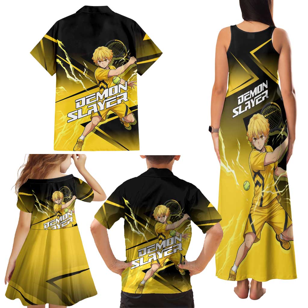 Zenitsu Agatsuma Thunder Smash Family Matching Tank Maxi Dress and Hawaiian Shirt Sporty Anime Mashup Style