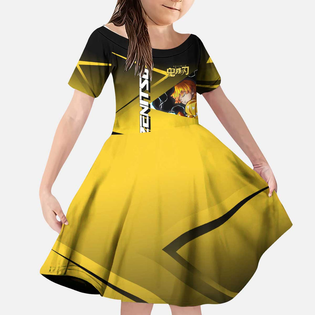 Zenitsu Agatsuma Thunder Smash Kid Short Sleeve Dress Sporty Anime Mashup Style