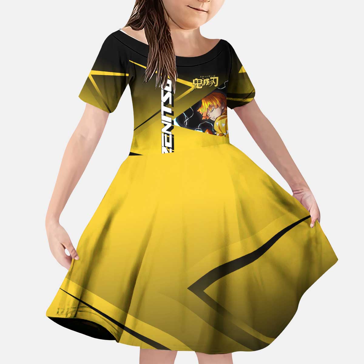 Zenitsu Agatsuma Thunder Smash Kid Short Sleeve Dress Sporty Anime Mashup Style