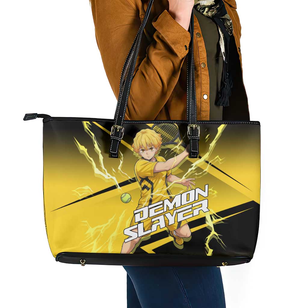 Zenitsu Agatsuma Thunder Smash Leather Tote Bag Sporty Anime Mashup Style