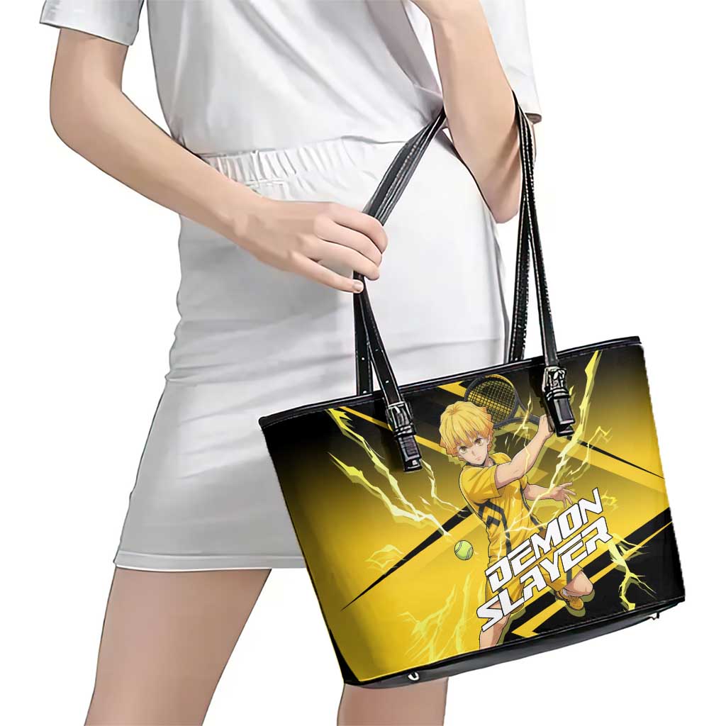 Zenitsu Agatsuma Thunder Smash Leather Tote Bag Sporty Anime Mashup Style