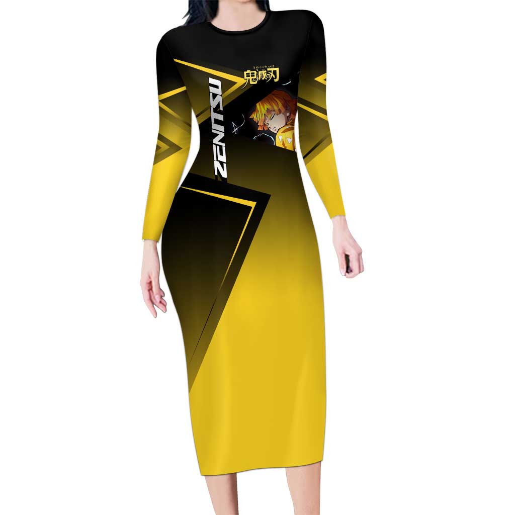 Zenitsu Agatsuma Thunder Smash Long Sleeve Bodycon Dress Sporty Anime Mashup Style