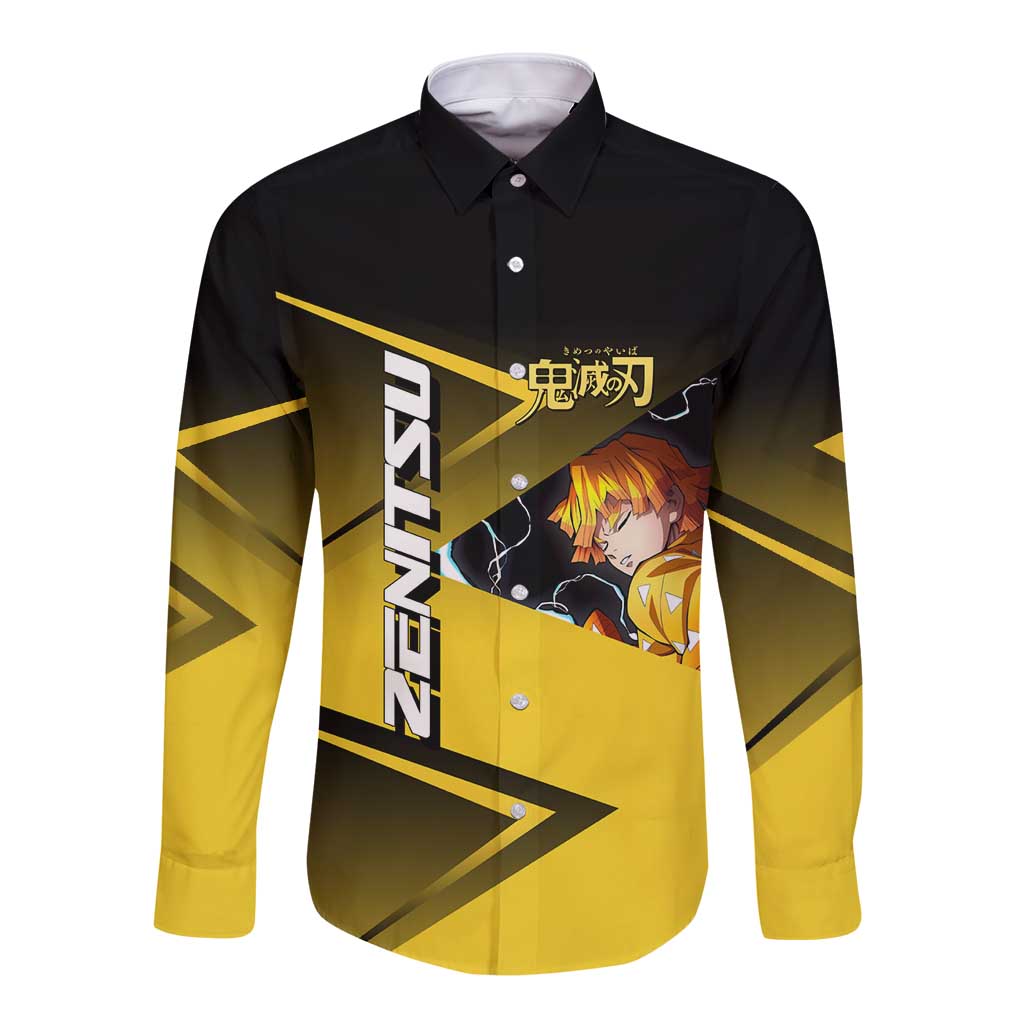 Zenitsu Agatsuma Thunder Smash Long Sleeve Button Shirt Sporty Anime Mashup Style