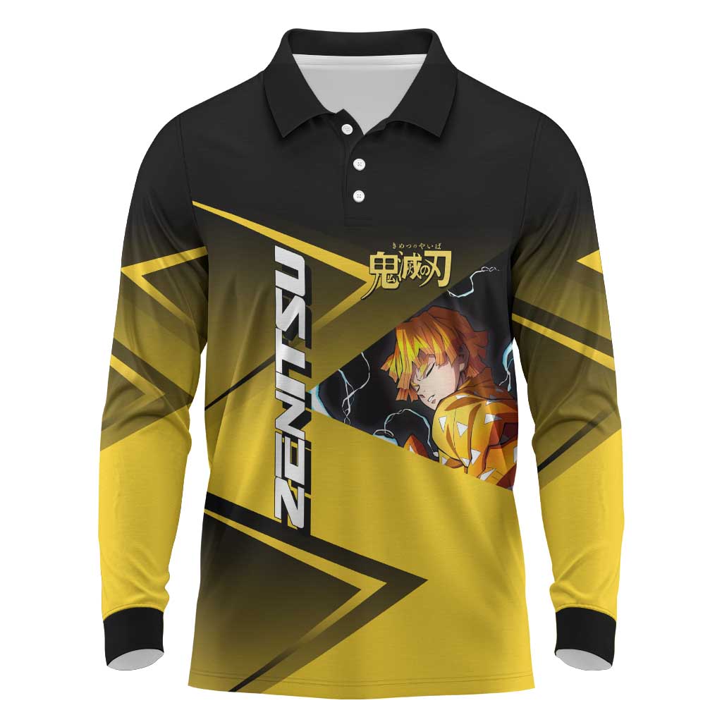 Zenitsu Agatsuma Thunder Smash Long Sleeve Polo Shirt Sporty Anime Mashup Style