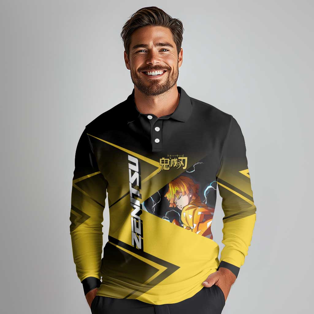 Zenitsu Agatsuma Thunder Smash Long Sleeve Polo Shirt Sporty Anime Mashup Style