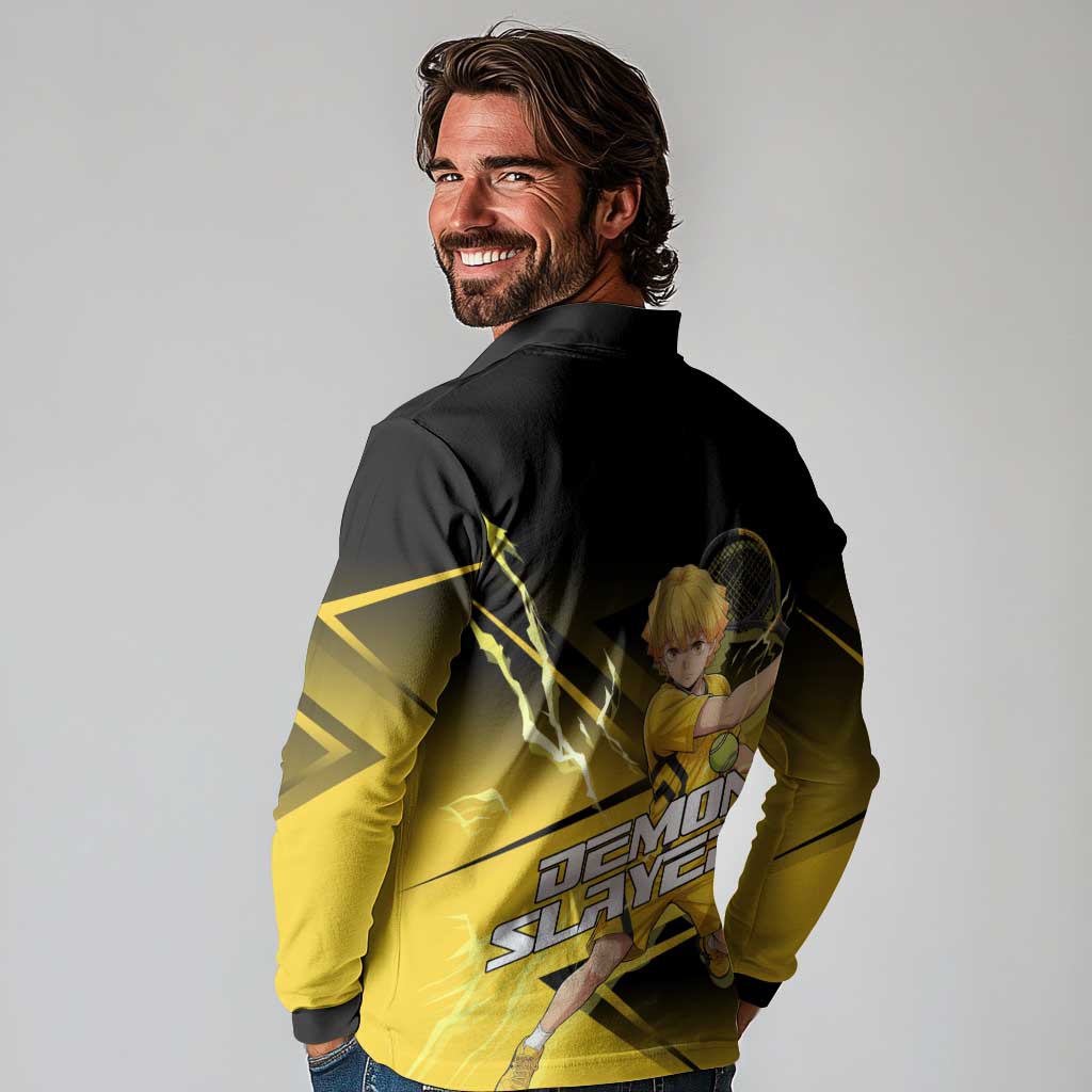Zenitsu Agatsuma Thunder Smash Long Sleeve Polo Shirt Sporty Anime Mashup Style
