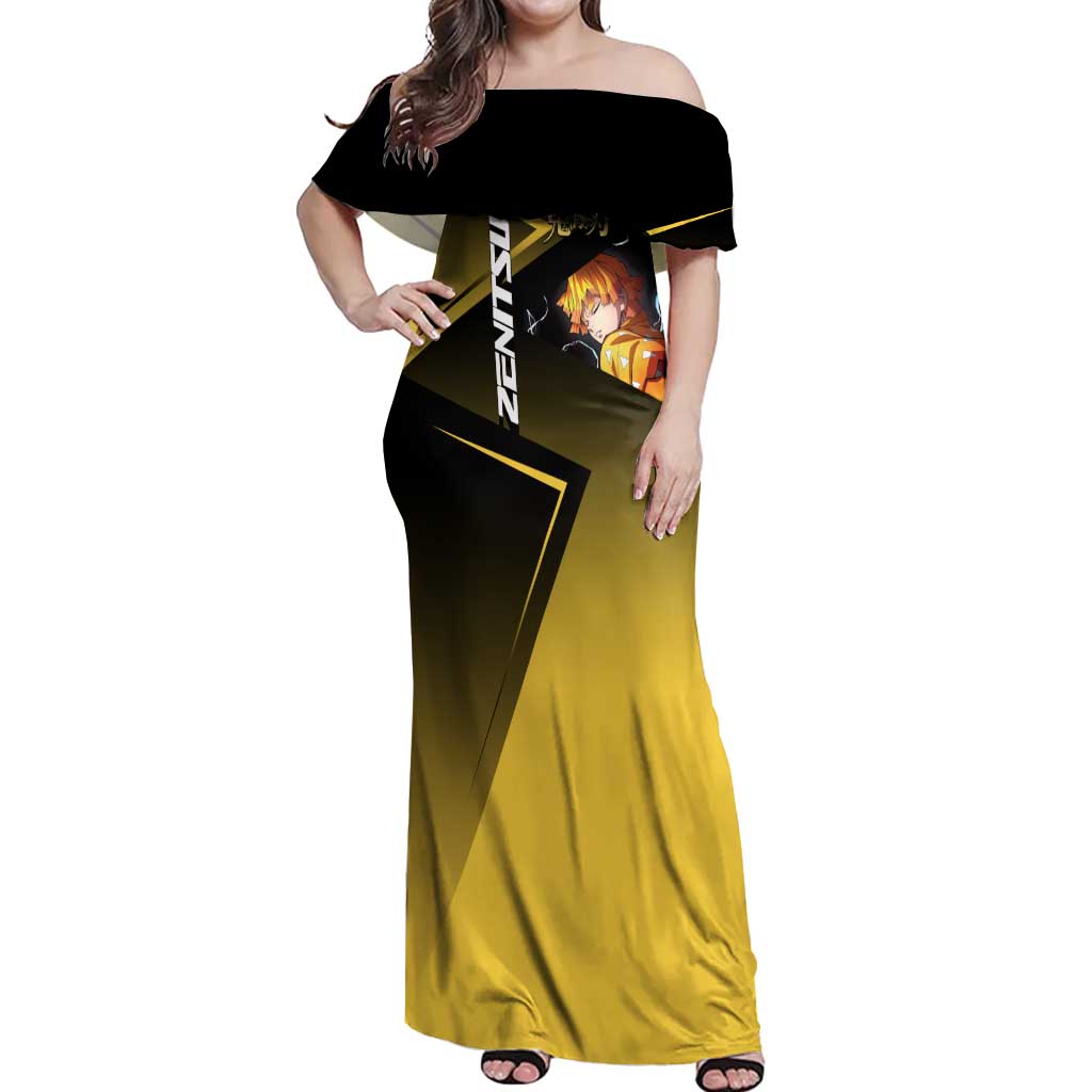 Zenitsu Agatsuma Thunder Smash Off Shoulder Maxi Dress Sporty Anime Mashup Style
