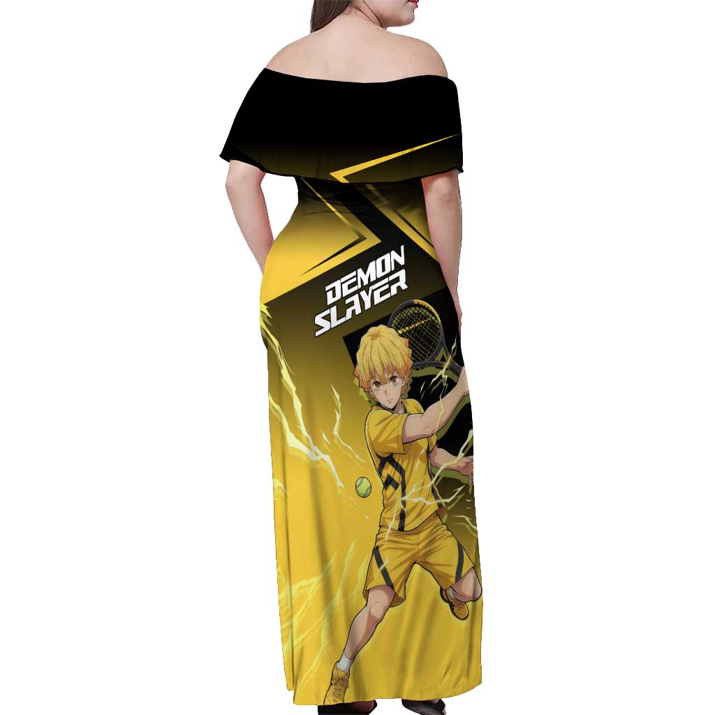 Zenitsu Agatsuma Thunder Smash Off Shoulder Maxi Dress Sporty Anime Mashup Style