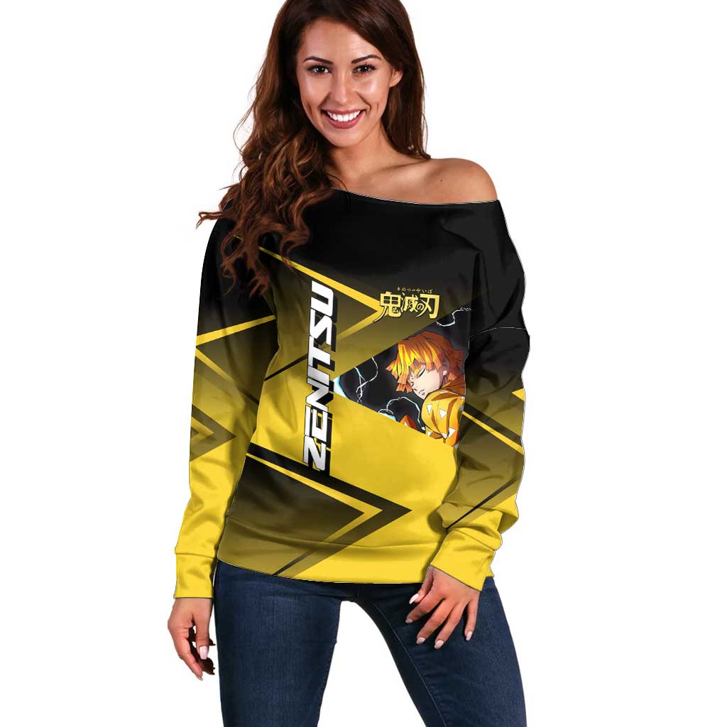 Zenitsu Agatsuma Thunder Smash Off Shoulder Sweater Sporty Anime Mashup Style