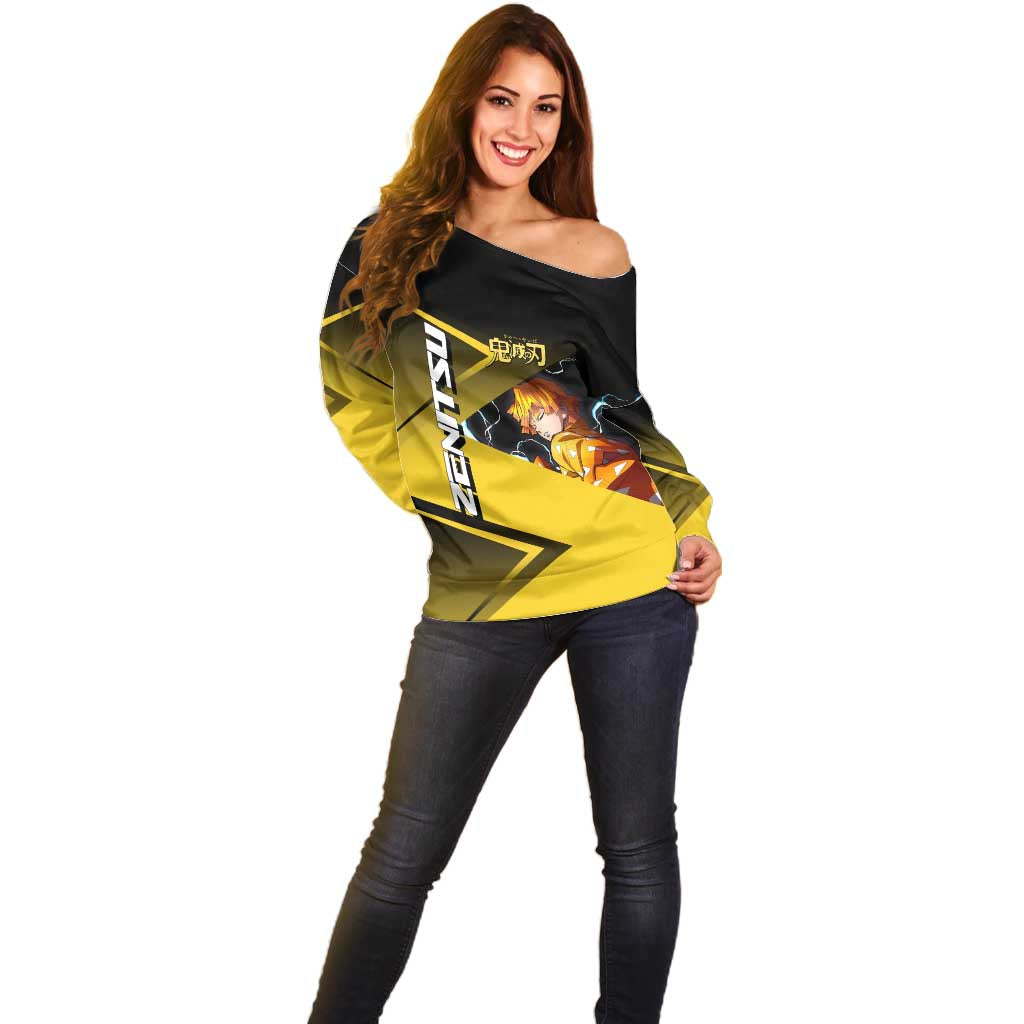 Zenitsu Agatsuma Thunder Smash Off Shoulder Sweater Sporty Anime Mashup Style