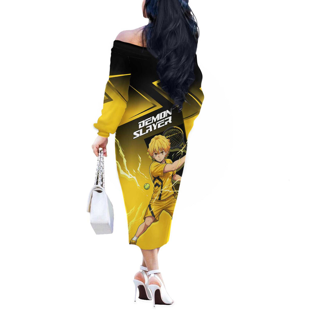 Zenitsu Agatsuma Thunder Smash Off The Shoulder Long Sleeve Dress Sporty Anime Mashup Style