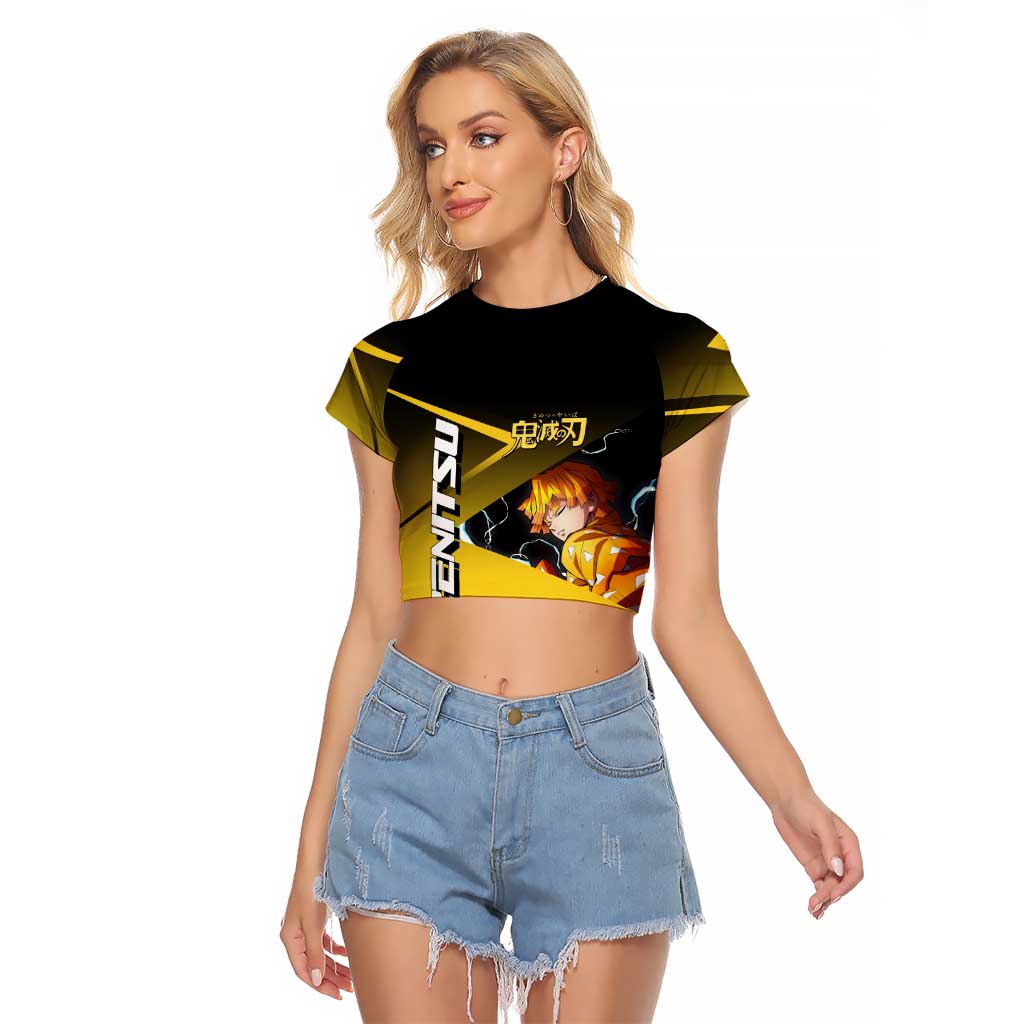 Zenitsu Agatsuma Thunder Smash Raglan Cropped T Shirt Sporty Anime Mashup Style