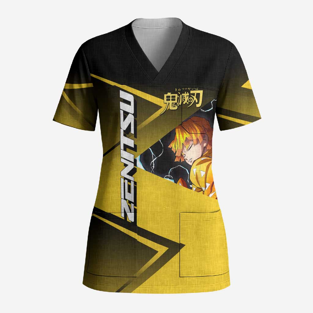 Zenitsu Agatsuma Thunder Smash Scrub Top Sporty Anime Mashup Style