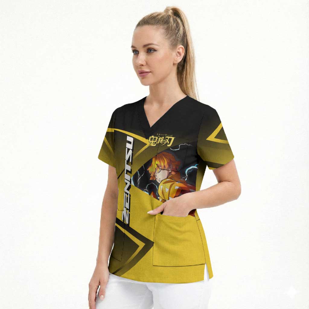 Zenitsu Agatsuma Thunder Smash Scrub Top Sporty Anime Mashup Style