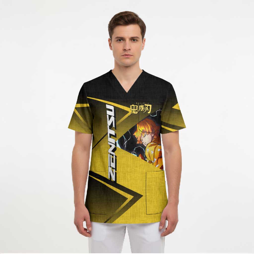 Zenitsu Agatsuma Thunder Smash Scrub Top Sporty Anime Mashup Style