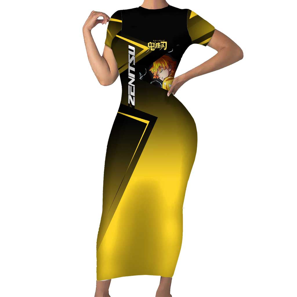 Zenitsu Agatsuma Thunder Smash Short Sleeve Bodycon Dress Sporty Anime Mashup Style