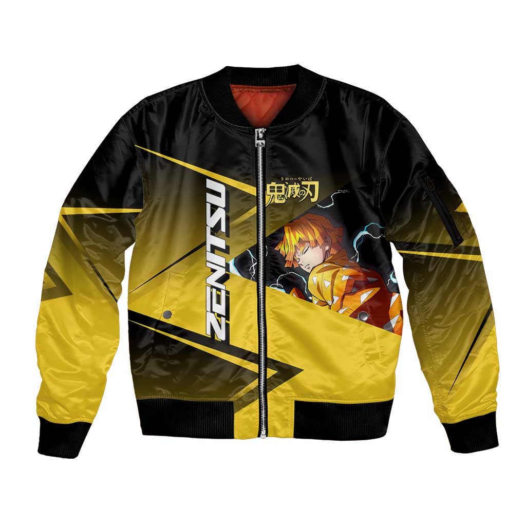 Zenitsu Agatsuma Thunder Smash Sleeve Zip Bomber Jacket Sporty Anime Mashup Style