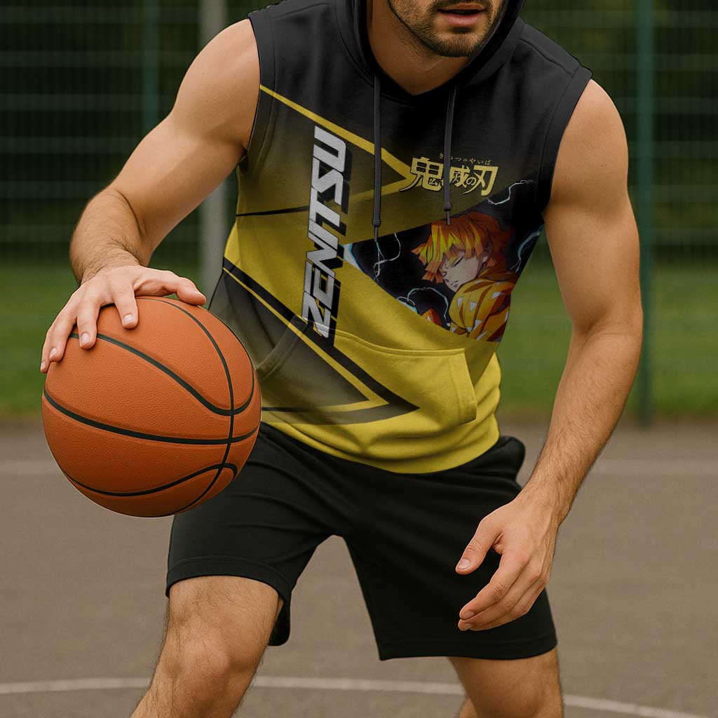 Zenitsu Agatsuma Thunder Smash Sleeveless Hoodie Sporty Anime Mashup Style