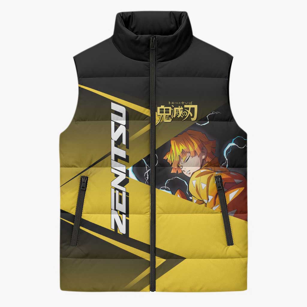 Zenitsu Agatsuma Thunder Smash Sleeveless Puffer Jacket Sporty Anime Mashup Style