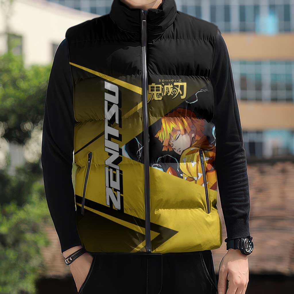 Zenitsu Agatsuma Thunder Smash Sleeveless Puffer Jacket Sporty Anime Mashup Style