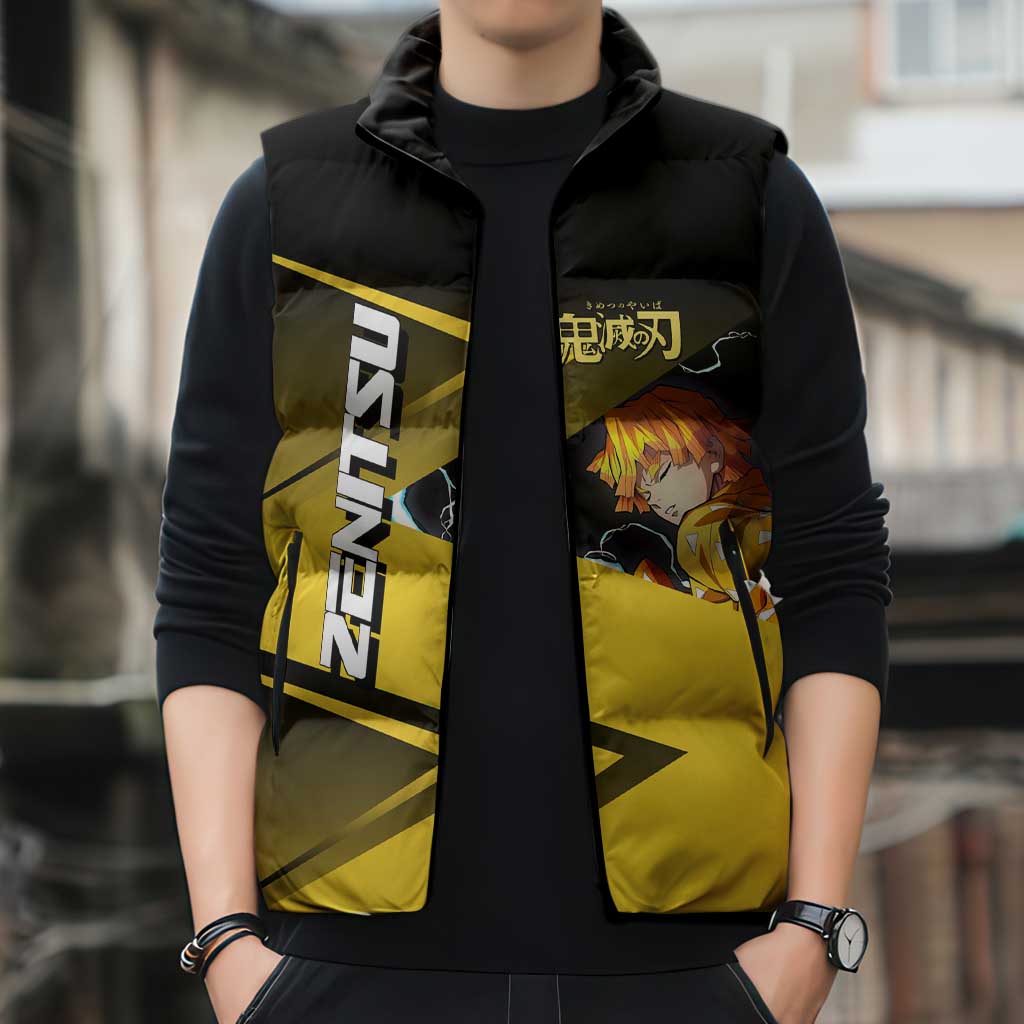 Zenitsu Agatsuma Thunder Smash Sleeveless Puffer Jacket Sporty Anime Mashup Style