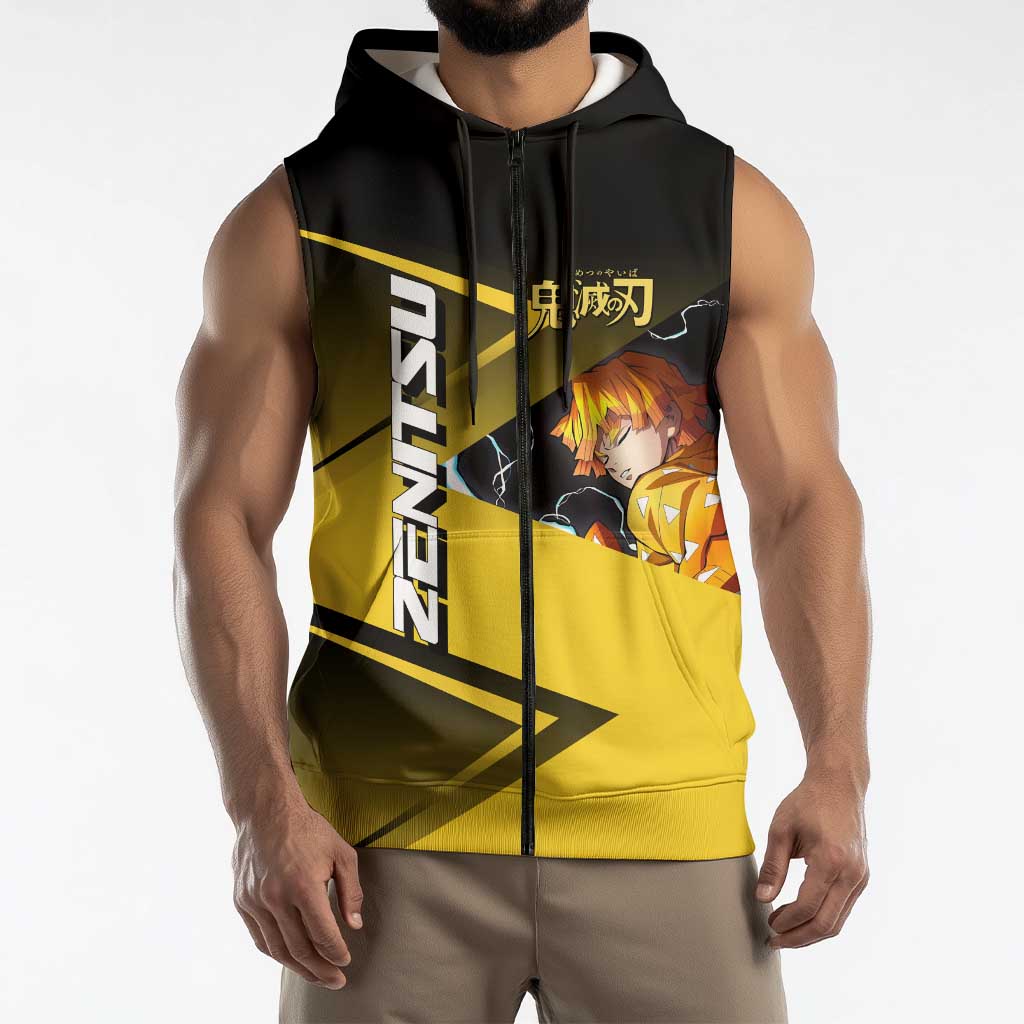 Zenitsu Agatsuma Thunder Smash Sleeveless Zip Hoodie Sporty Anime Mashup Style