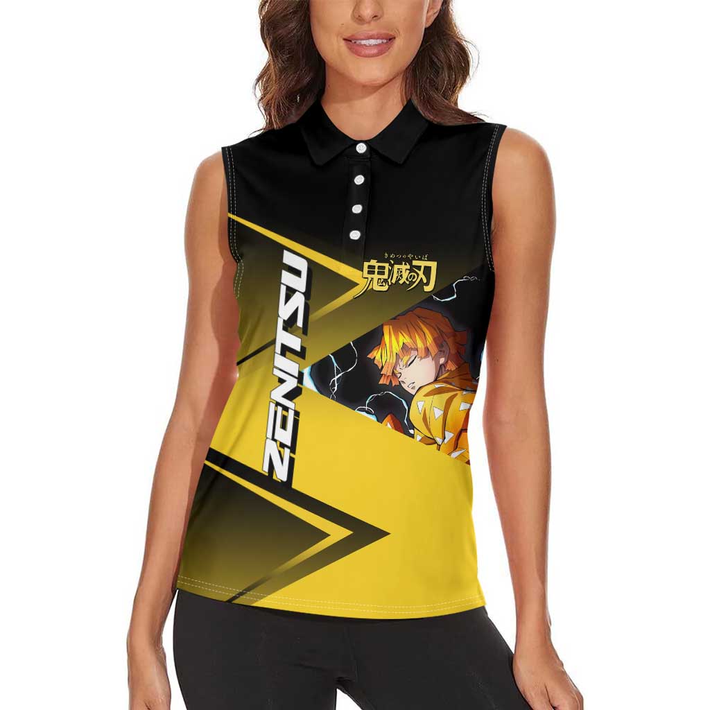 Zenitsu Agatsuma Thunder Smash Women Sleeveless Polo Shirt Sporty Anime Mashup Style