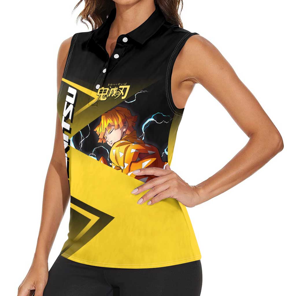 Zenitsu Agatsuma Thunder Smash Women Sleeveless Polo Shirt Sporty Anime Mashup Style