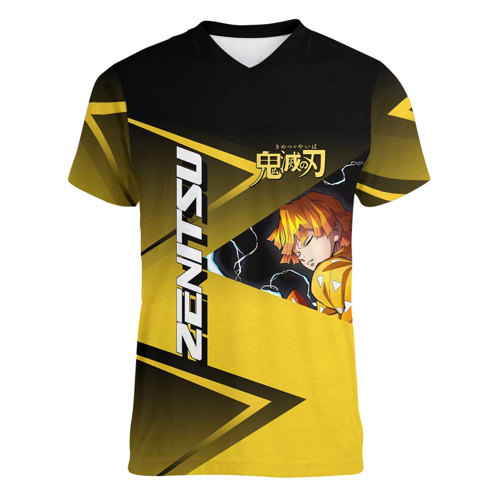 Zenitsu Agatsuma Thunder Smash Women V-Neck T-Shirt Sporty Anime Mashup Style
