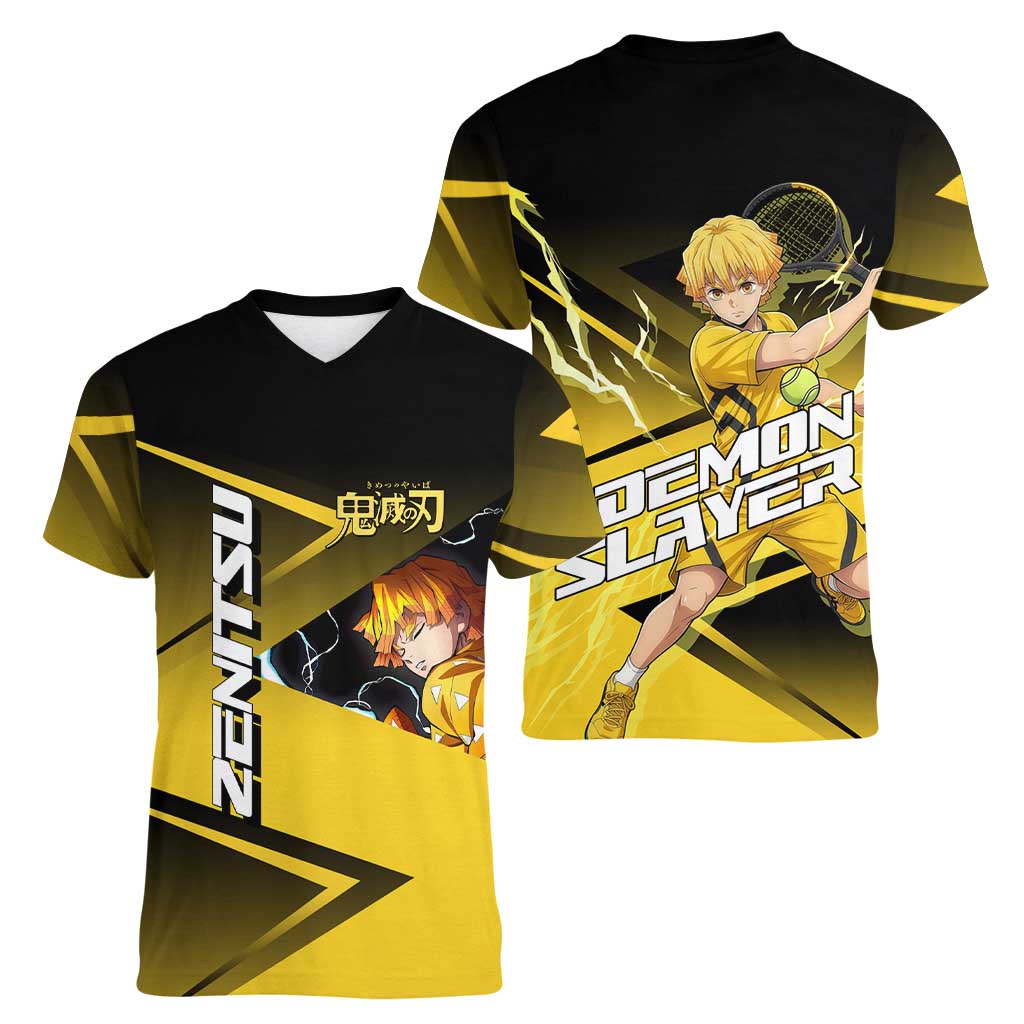 Zenitsu Agatsuma Thunder Smash Women V-Neck T-Shirt Sporty Anime Mashup Style