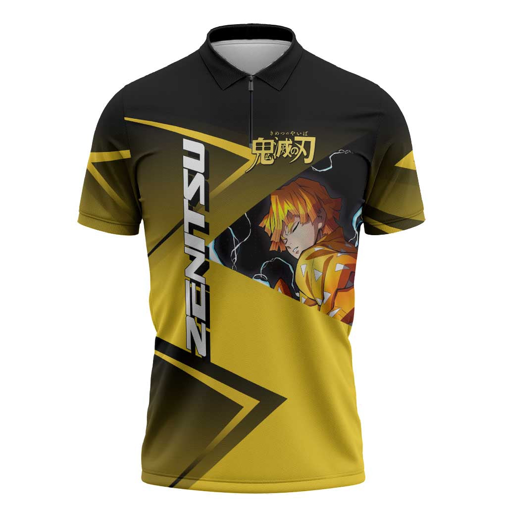 Zenitsu Agatsuma Thunder Smash Zipper Polo Shirt Sporty Anime Mashup Style