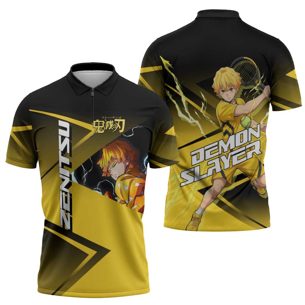 Zenitsu Agatsuma Thunder Smash Zipper Polo Shirt Sporty Anime Mashup Style