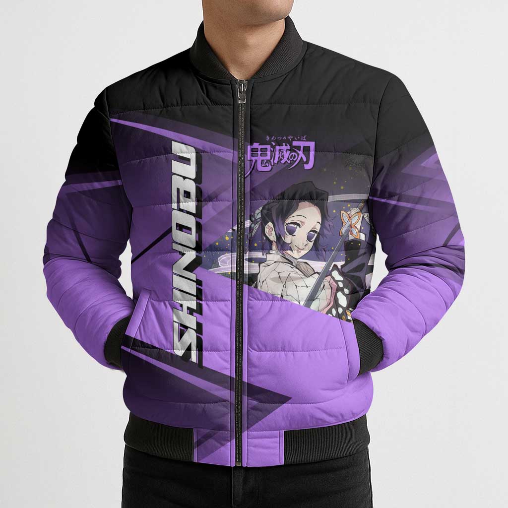 Shinobu Kocho Insect Rally Bomber Puffer Jacket Sporty Anime Mashup Style