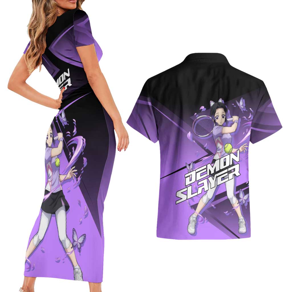 Shinobu Kocho Insect Rally Couples Matching Short Sleeve Bodycon Dress and Hawaiian Shirt Sporty Anime Mashup Style
