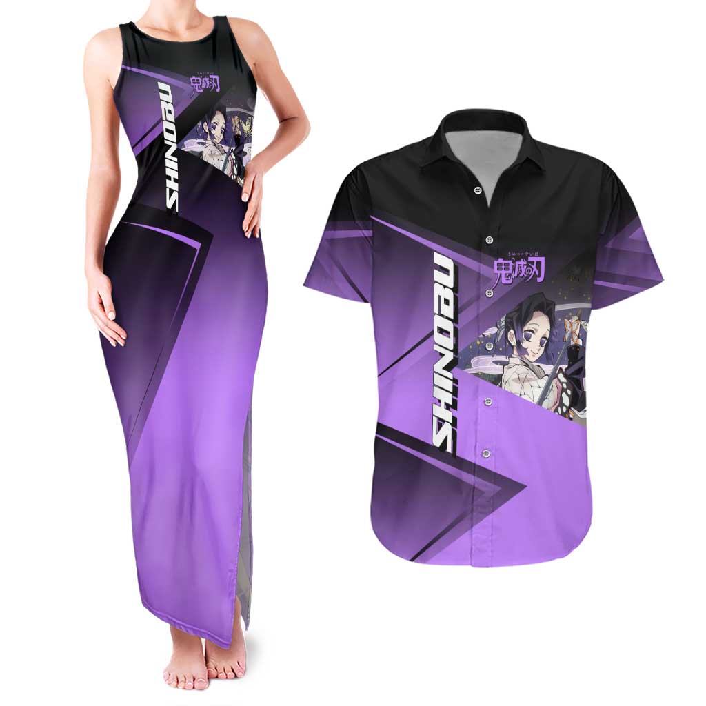 Shinobu Kocho Insect Rally Couples Matching Tank Maxi Dress and Hawaiian Shirt Sporty Anime Mashup Style