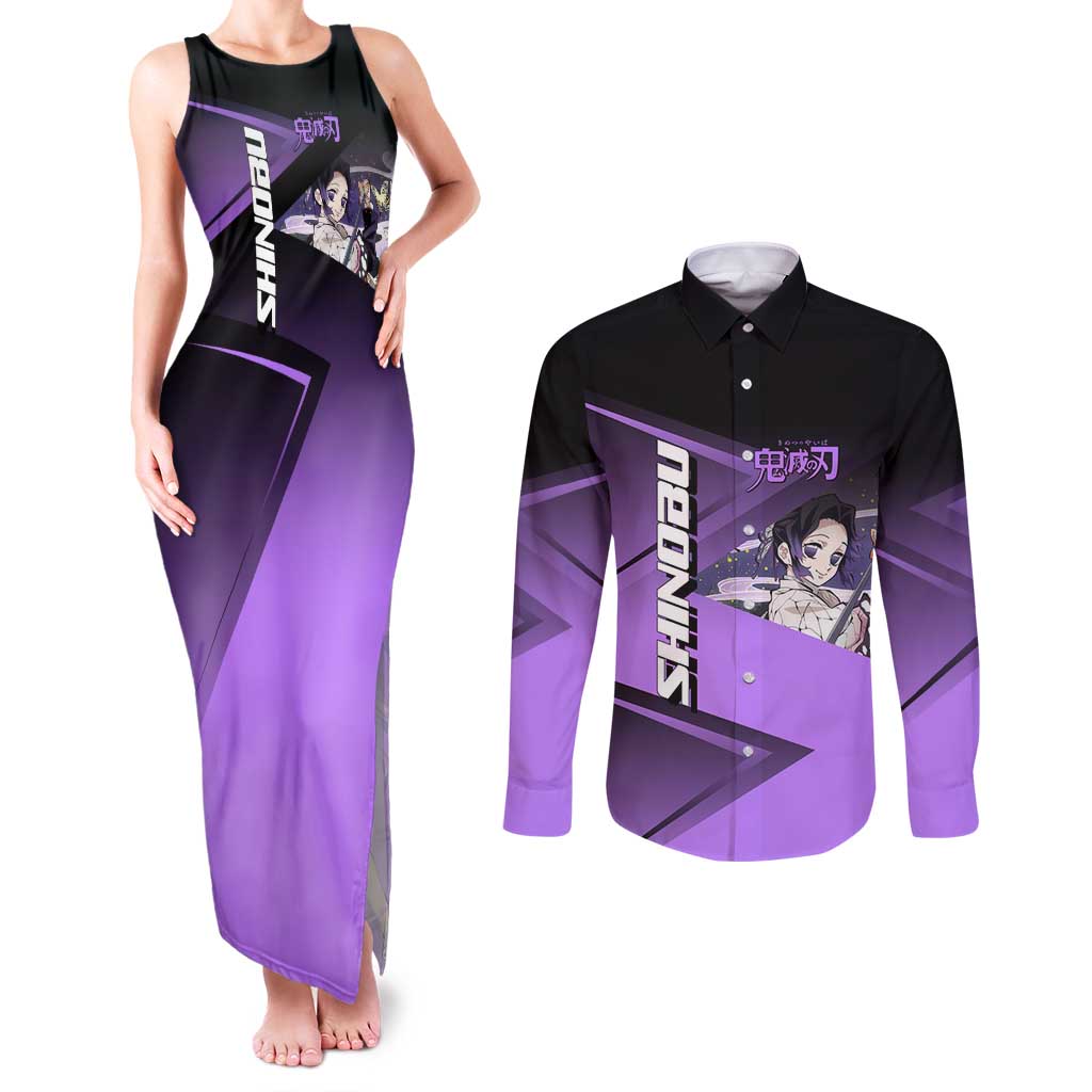 Shinobu Kocho Insect Rally Couples Matching Tank Maxi Dress and Long Sleeve Button Shirt Sporty Anime Mashup Style