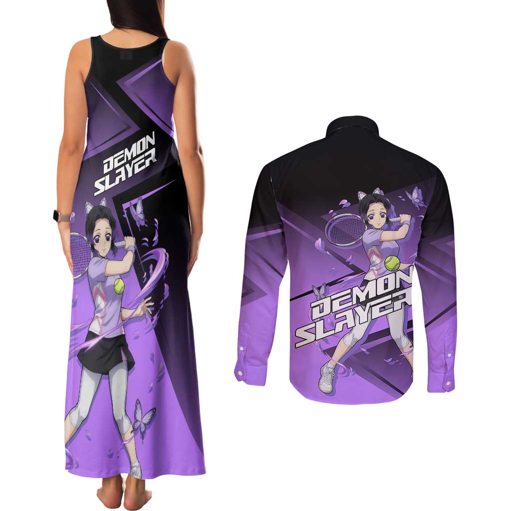 Shinobu Kocho Insect Rally Couples Matching Tank Maxi Dress and Long Sleeve Button Shirt Sporty Anime Mashup Style