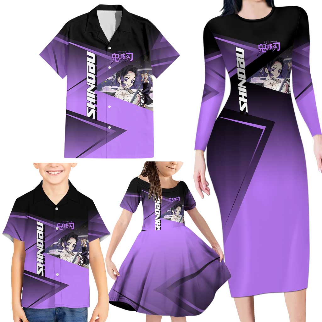 Shinobu Kocho Insect Rally Family Matching Long Sleeve Bodycon Dress and Hawaiian Shirt Sporty Anime Mashup Style
