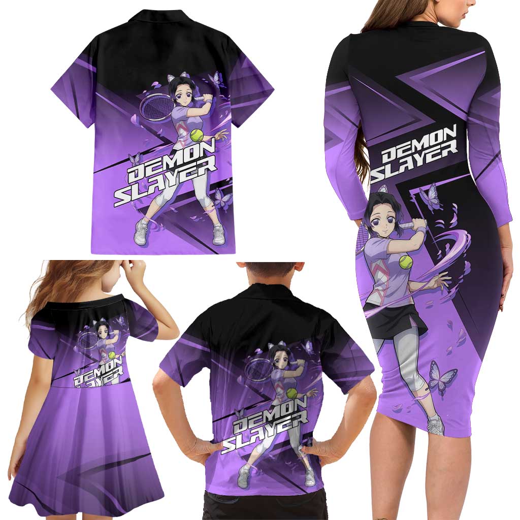 Shinobu Kocho Insect Rally Family Matching Long Sleeve Bodycon Dress and Hawaiian Shirt Sporty Anime Mashup Style