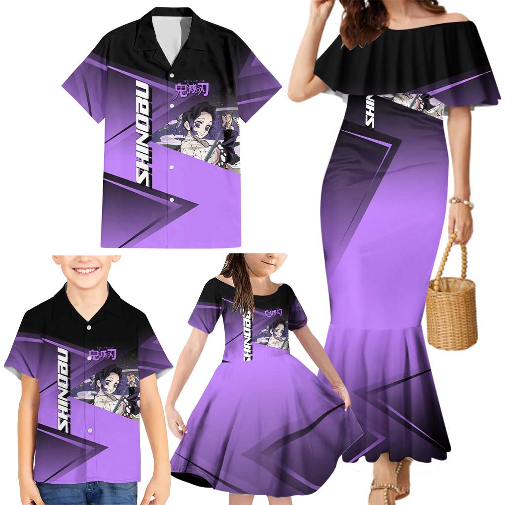 Shinobu Kocho Insect Rally Family Matching Mermaid Dress and Hawaiian Shirt Sporty Anime Mashup Style