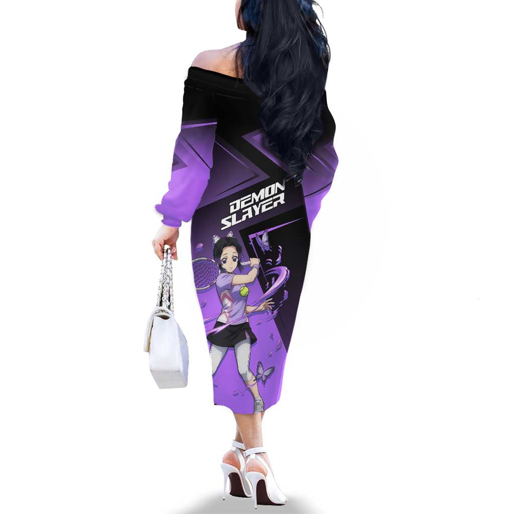 Shinobu Kocho Insect Rally Family Matching Off The Shoulder Long Sleeve Dress and Hawaiian Shirt Sporty Anime Mashup Style