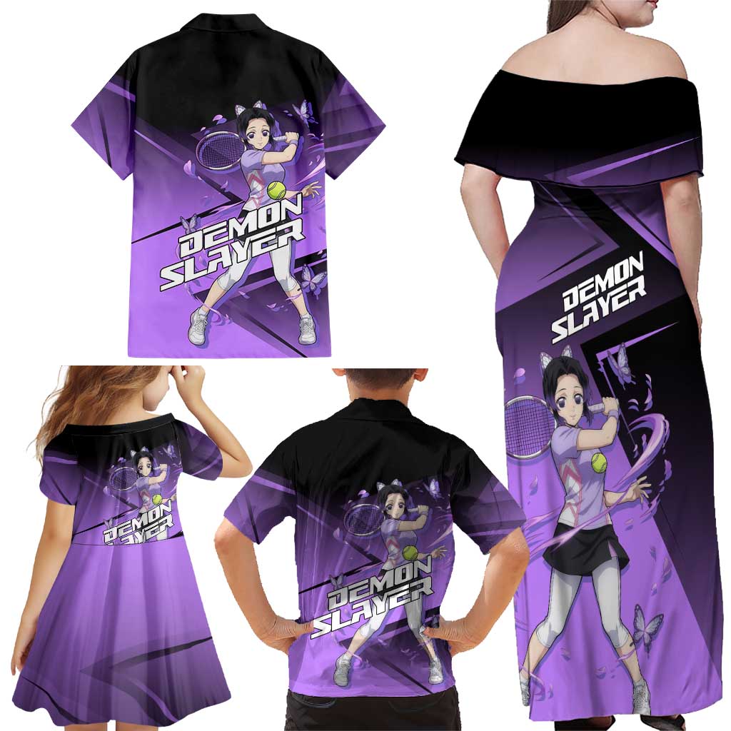 Shinobu Kocho Insect Rally Family Matching Off Shoulder Maxi Dress and Hawaiian Shirt Sporty Anime Mashup Style