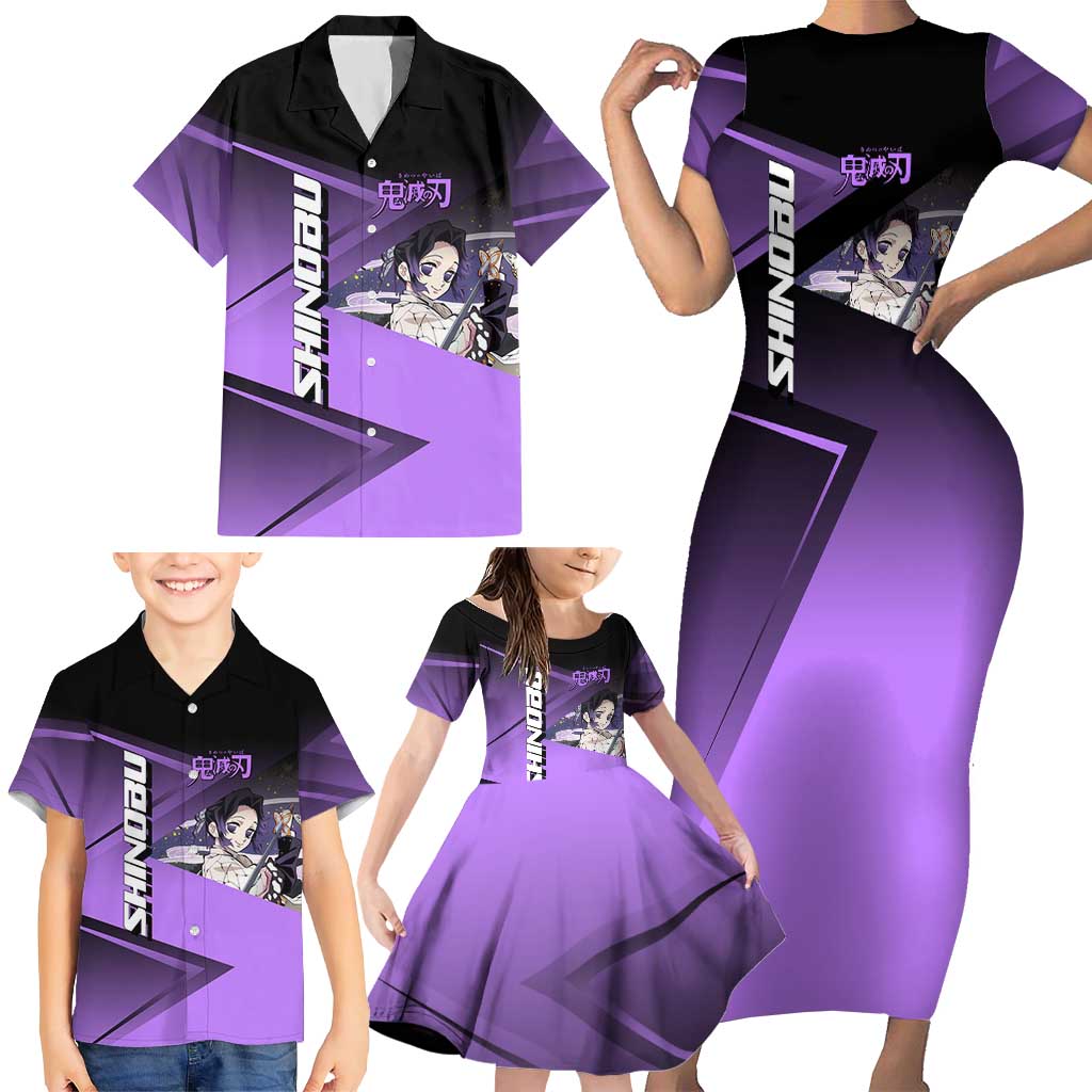 Shinobu Kocho Insect Rally Family Matching Short Sleeve Bodycon Dress and Hawaiian Shirt Sporty Anime Mashup Style