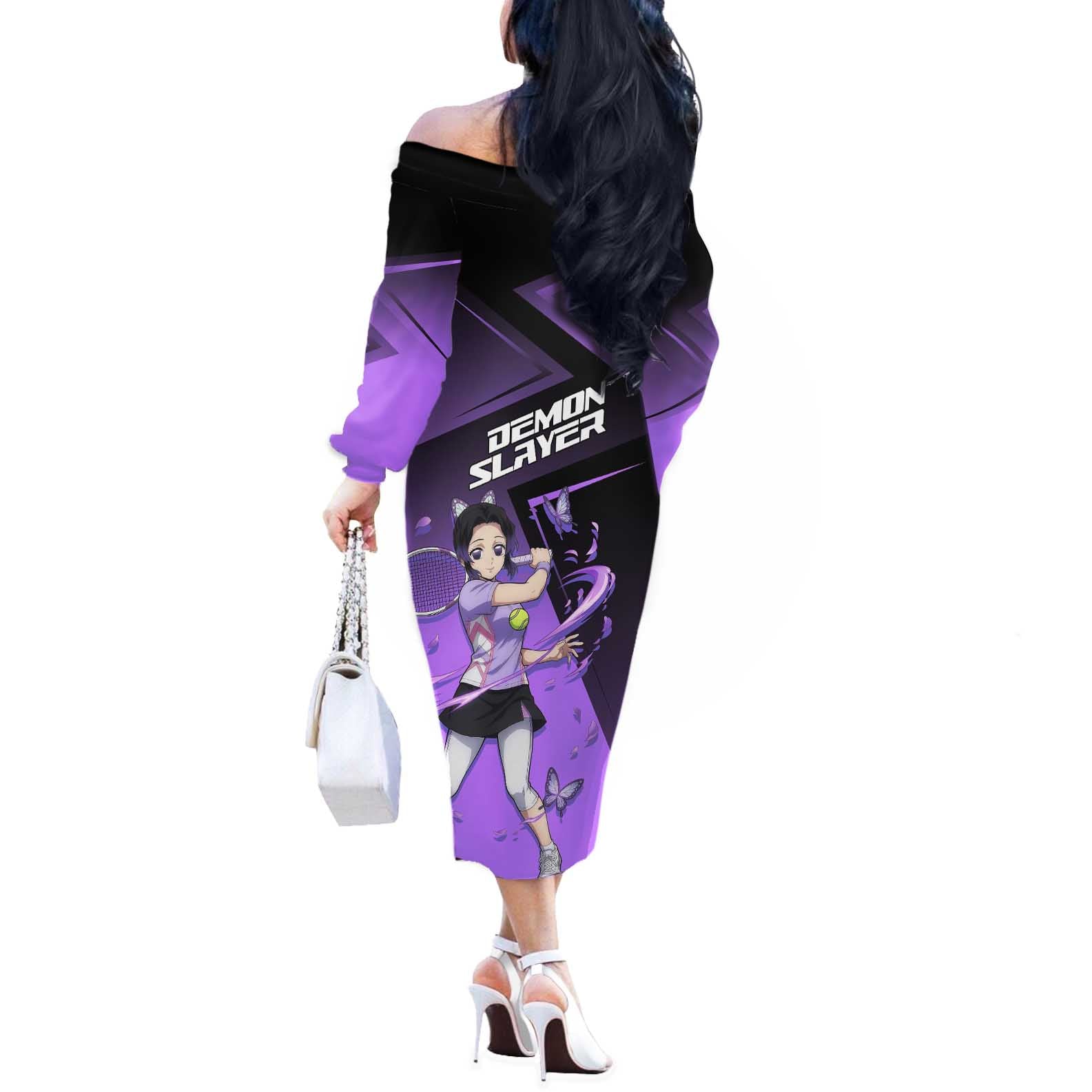 Shinobu Kocho Insect Rally Off The Shoulder Long Sleeve Dress Sporty Anime Mashup Style
