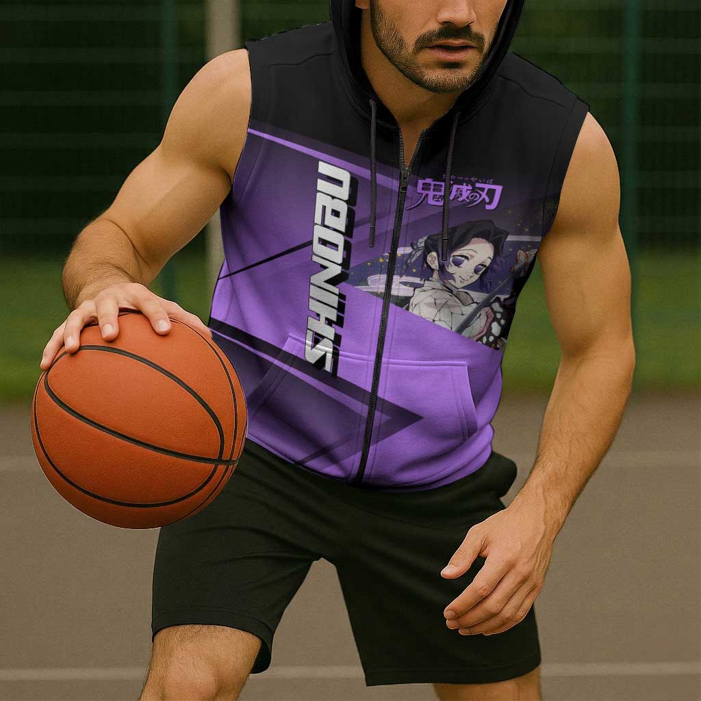 Shinobu Kocho Insect Rally Sleeveless Zip Hoodie Sporty Anime Mashup Style