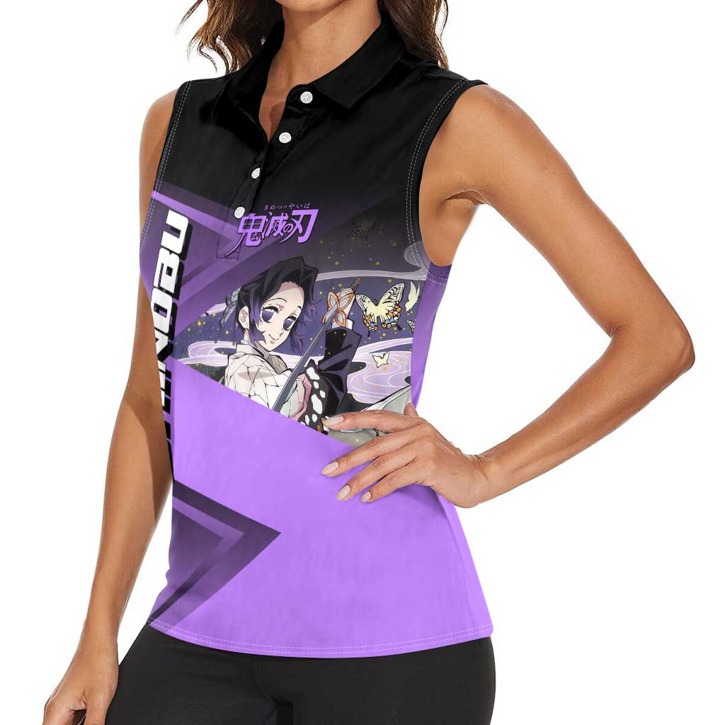 Shinobu Kocho Insect Rally Women Sleeveless Polo Shirt Sporty Anime Mashup Style