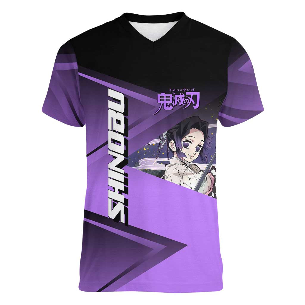 Shinobu Kocho Insect Rally Women V-Neck T-Shirt Sporty Anime Mashup Style