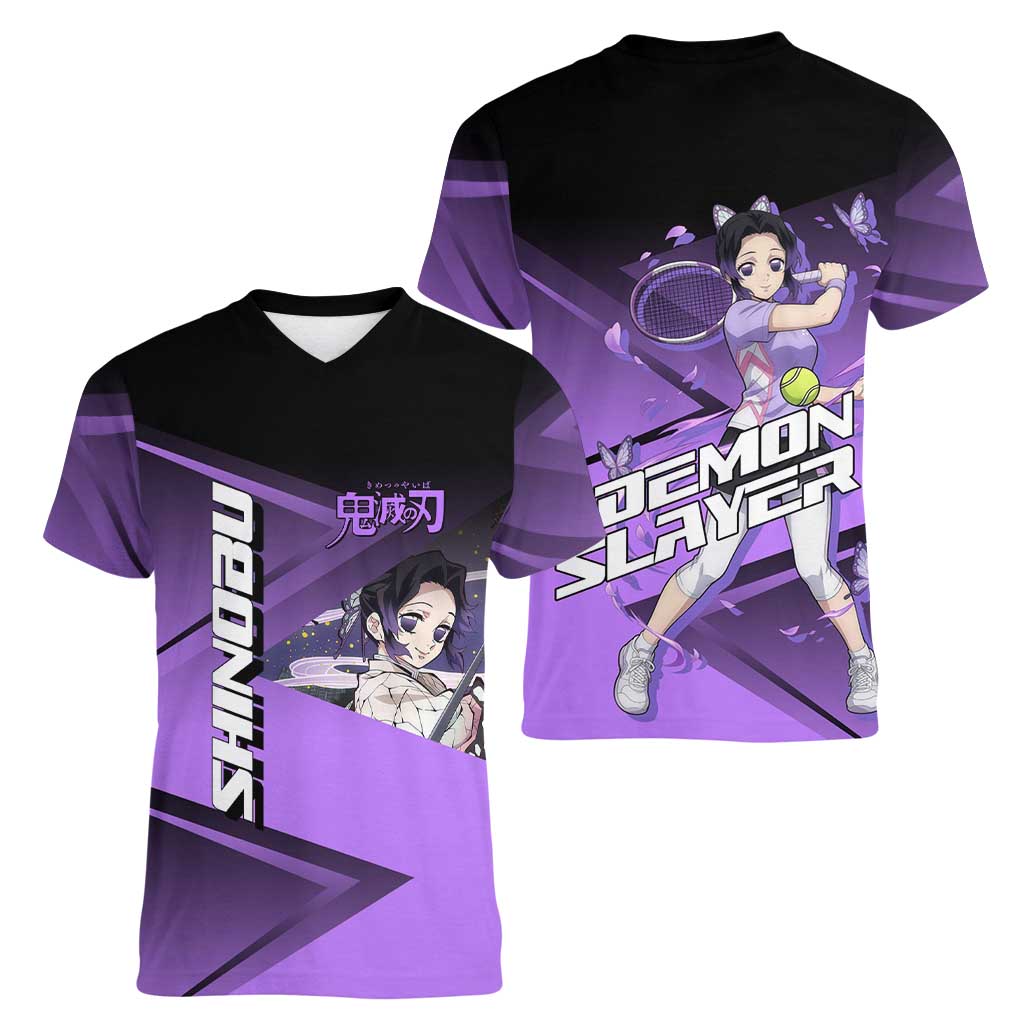 Shinobu Kocho Insect Rally Women V-Neck T-Shirt Sporty Anime Mashup Style