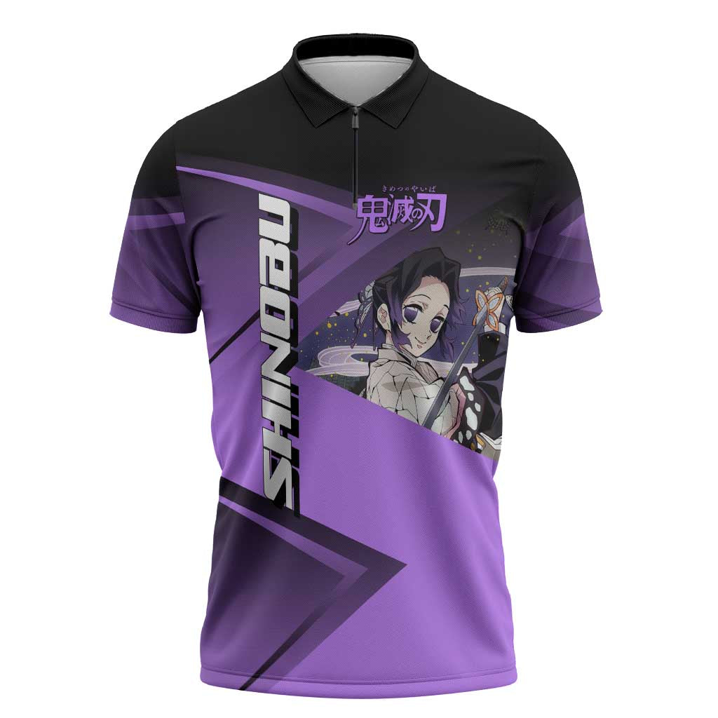 Shinobu Kocho Insect Rally Zipper Polo Shirt Sporty Anime Mashup Style