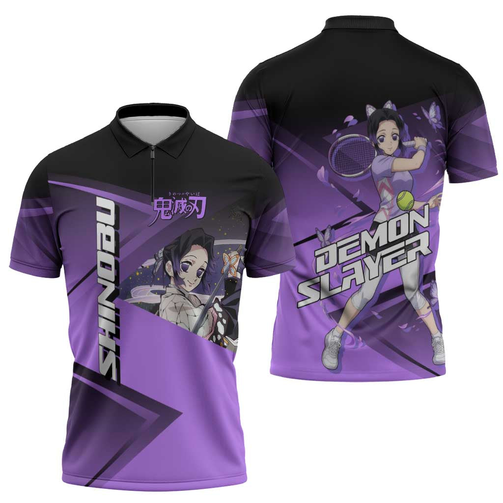 Shinobu Kocho Insect Rally Zipper Polo Shirt Sporty Anime Mashup Style